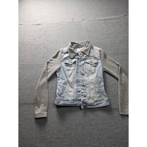 G by Guess Womens Mixed Media Denim Jacket Grey Knit Sleeves XS